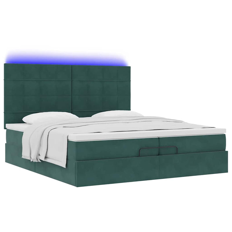 vidaXL Ottomán ágykeret matracokkal Sötétzöld 200x200cm bársony