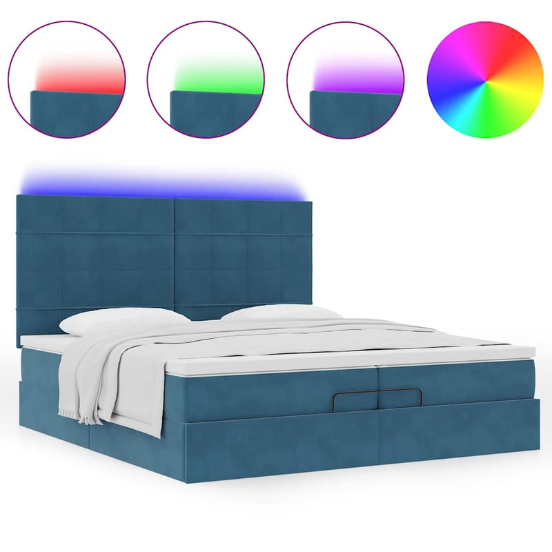 vidaXL Ottomán ágy matracokkal & LED-ek Sötétkék 200x200cm bársony