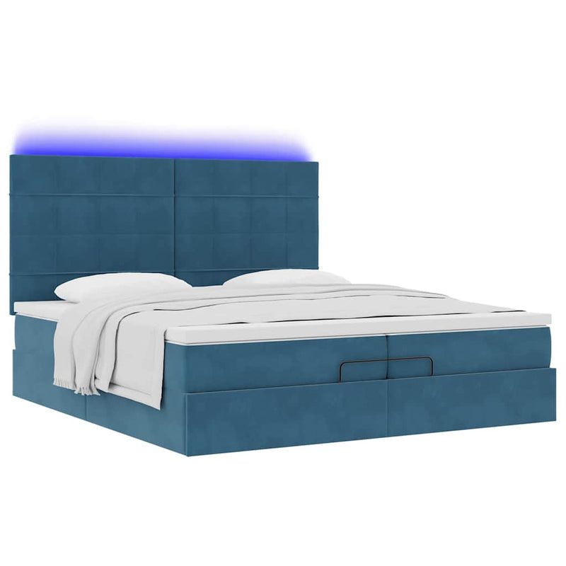 vidaXL Ottomán ágy matracokkal & LED-ek Sötétkék 200x200cm bársony