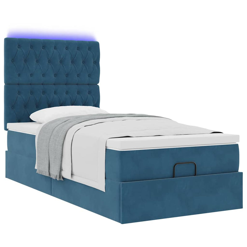 vidaXL Ottomán ágykeret matracokkal sötétkék 80x200cm bársony