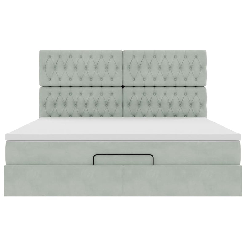 vidaXL Ottomán ágykeret matracokkal világosszürke 160x200cm bársony