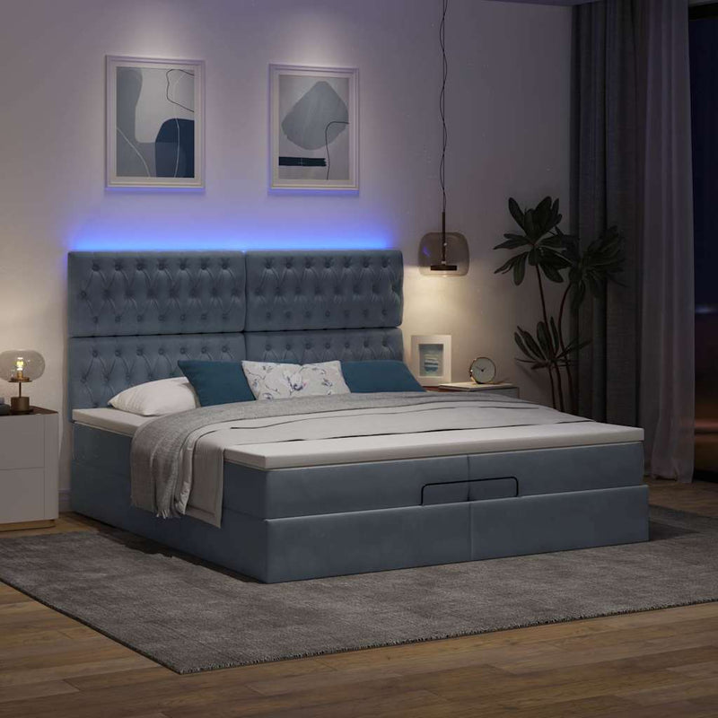 vidaXL Ottomán ágykeret matraccal Sötét szürke 200x200cm bársony