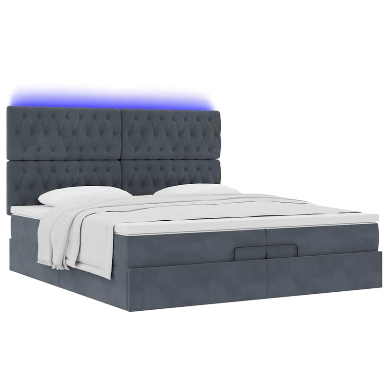 vidaXL Ottomán ágykeret matraccal Sötét szürke 200x200cm bársony
