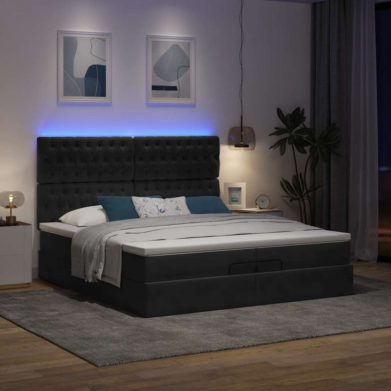 vidaXL Ottomán ágykeret matracokkal Fekete 200x200cm bársony