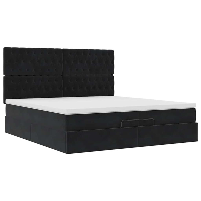 vidaXL Ottomán ágykeret matracokkal Fekete 200x200cm bársony