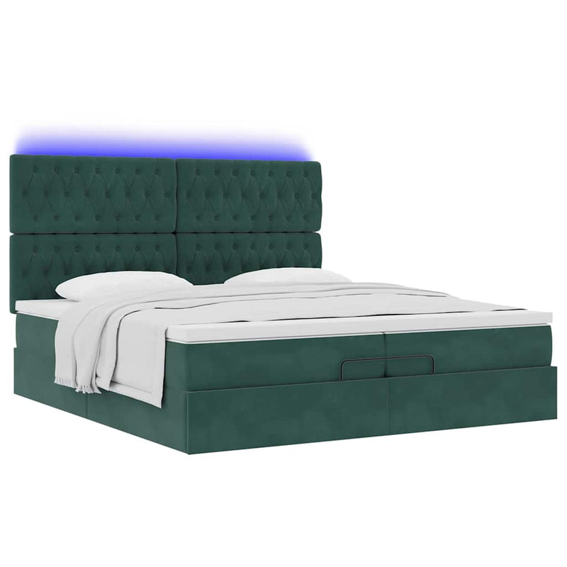 vidaXL Ottomán ágykeret matracokkal Sötétzöld 200x200cm bársony