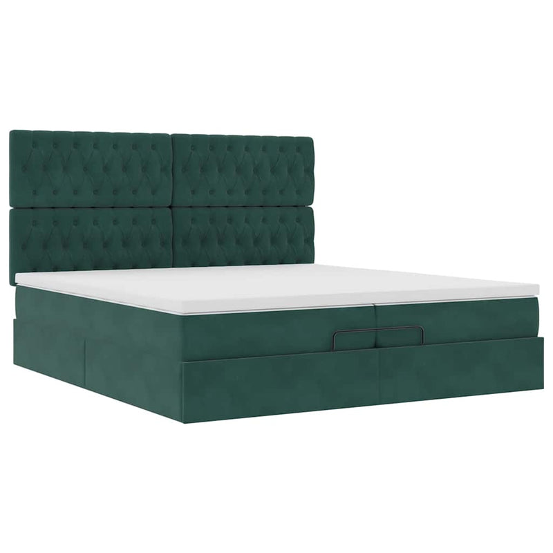 vidaXL Ottomán ágykeret matracokkal Sötétzöld 200x200cm bársony