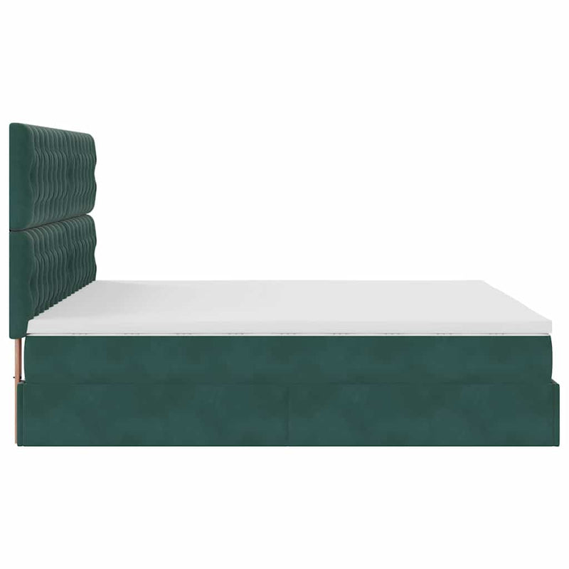 vidaXL Ottomán ágykeret matracokkal Sötétzöld 200x200cm bársony