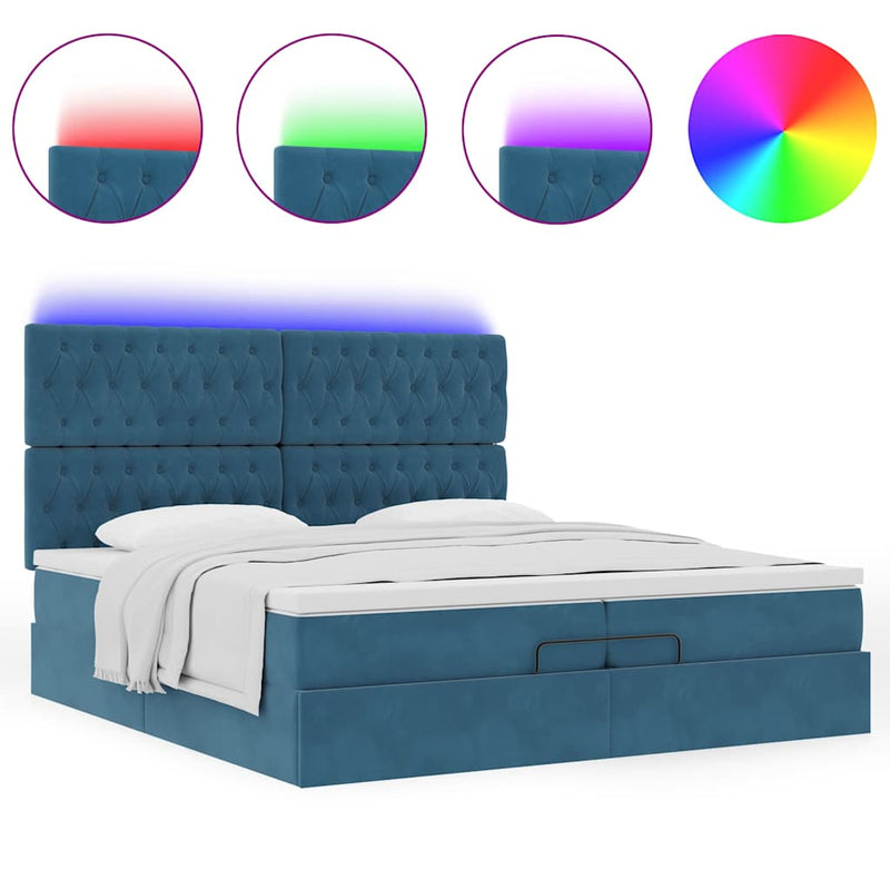 vidaXL Ottomán ágy matracokkal & LED-ek Sötétkék 200x200cm bársony
