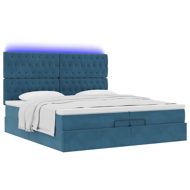 vidaXL Ottomán ágy matracokkal & LED-ek Sötétkék 200x200cm bársony