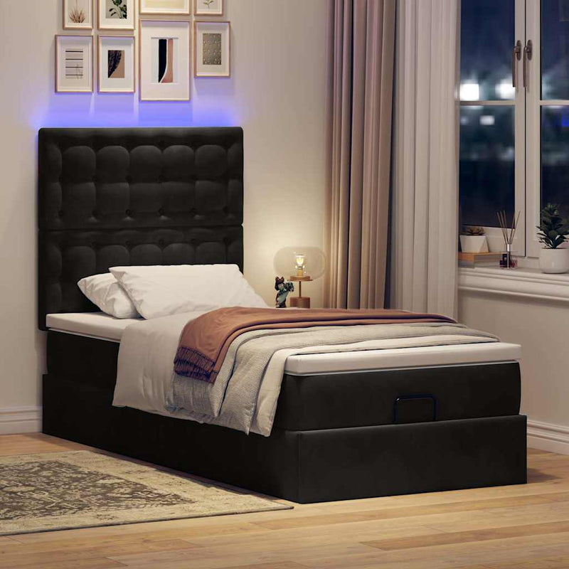 vidaXL Ottomán ágykeret matracokkal fekete 80x200cm bársony