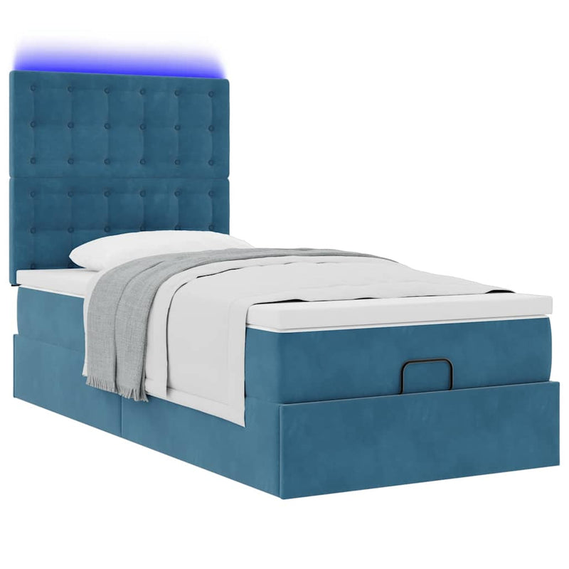 vidaXL Ottomán ágykeret matracokkal sötétkék 80x200cm bársony