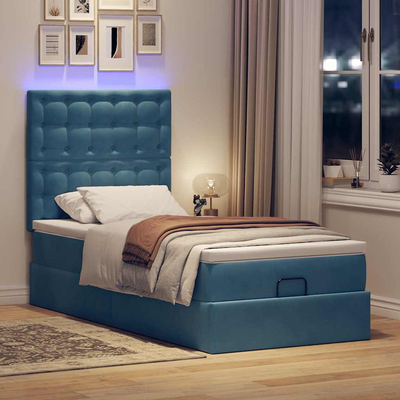 vidaXL Ottomán ágykeret matracokkal sötétkék 80x200cm bársony