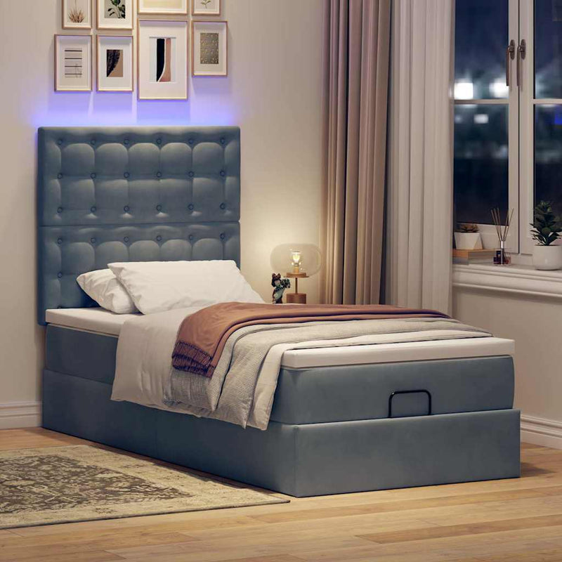 vidaXL Ottomán ágykeret matracokkal sötét szürke 90x190cm bársony
