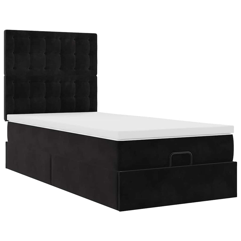 vidaXL Ottomán ágykeret matracokkal fekete 90x190cm bársony