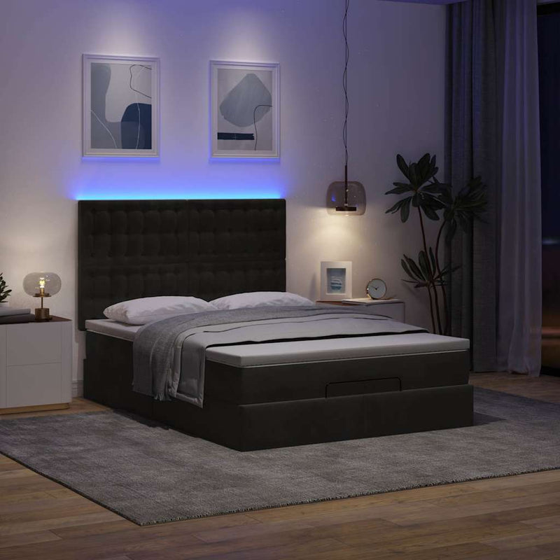 vidaXL Ottomán ágykeret matracokkal fekete 140x200cm bársony