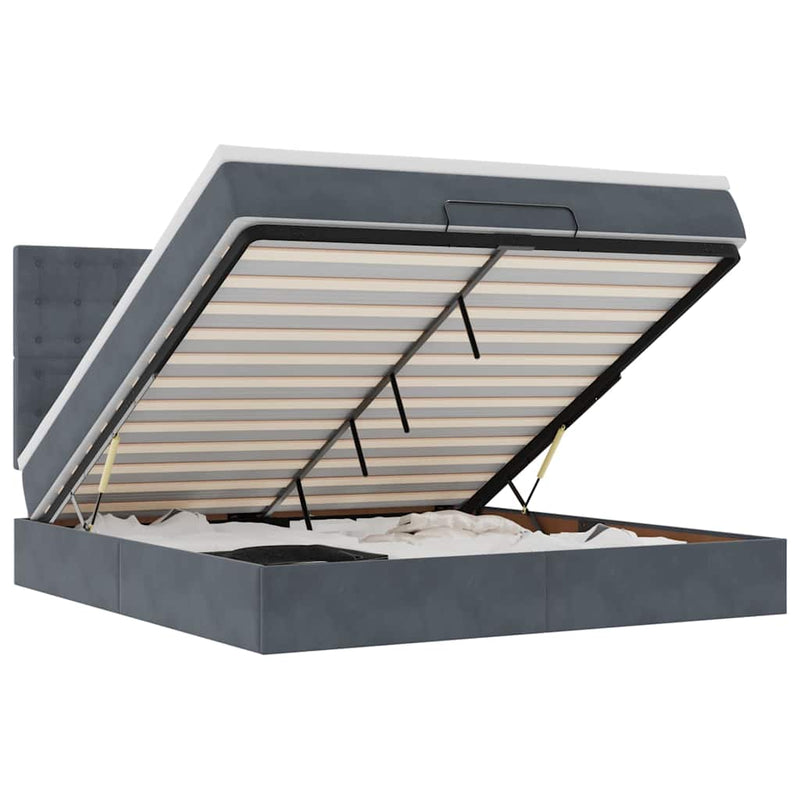 vidaXL Ottomán ágykeret matracokkal sötét szürke 160x200cm bársony