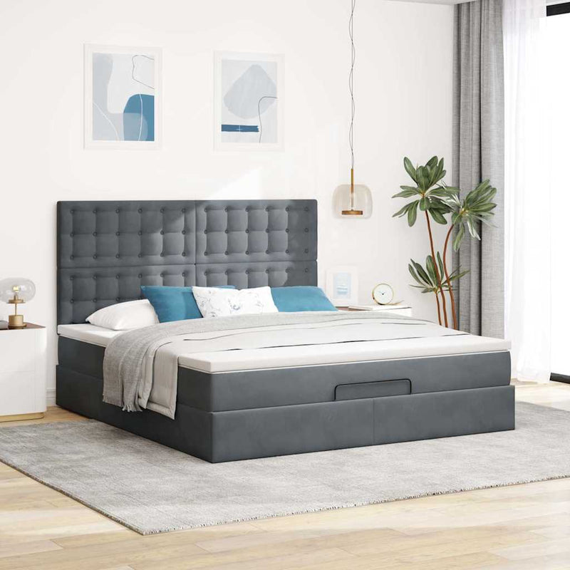 vidaXL Ottomán ágykeret matracokkal sötét szürke 180x200cm bársony