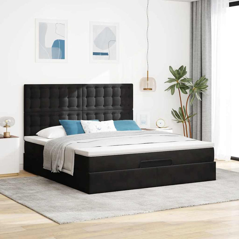 vidaXL Ottomán ágykeret matracokkal fekete 180x200cm bársony