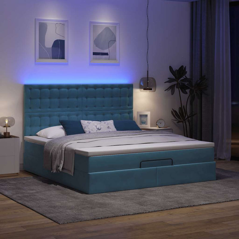 vidaXL Ottomán ágykeret matracokkal sötétkék 180x200cm bársony