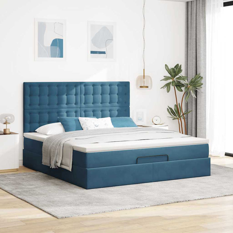 vidaXL Ottomán ágykeret matracokkal sötétkék 180x200cm bársony