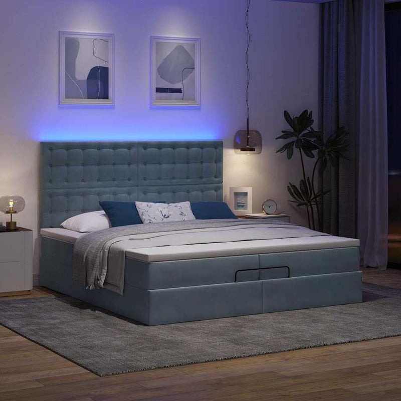 vidaXL Ottomán ágykeret matraccal Sötét szürke 200x200cm bársony