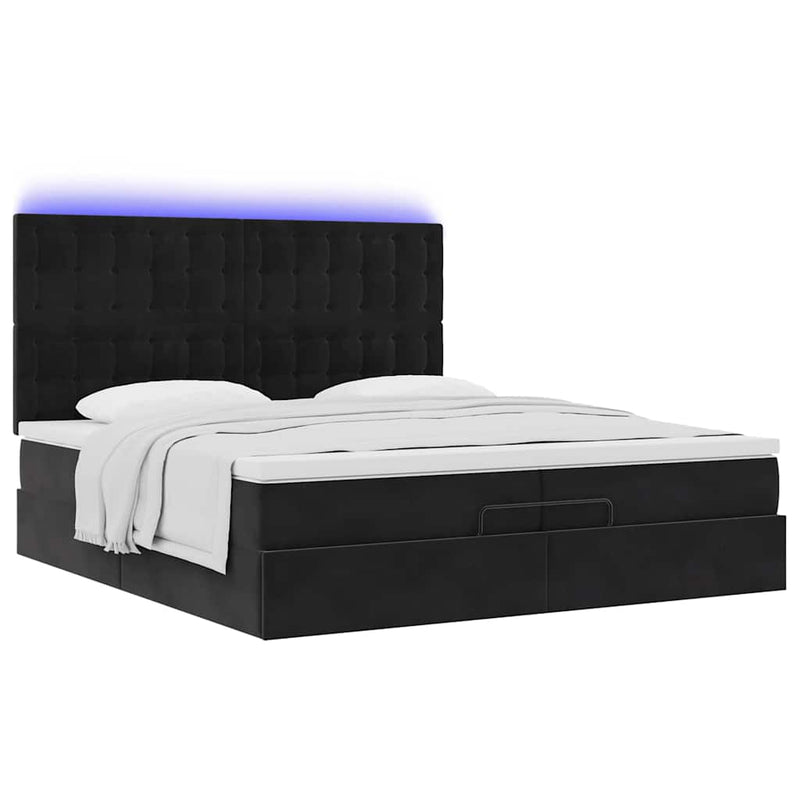 vidaXL Ottomán ágykeret matracokkal Fekete 200x200cm bársony