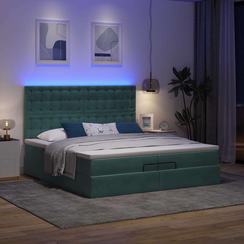 vidaXL Ottomán ágykeret matracokkal Sötétzöld 200x200cm bársony