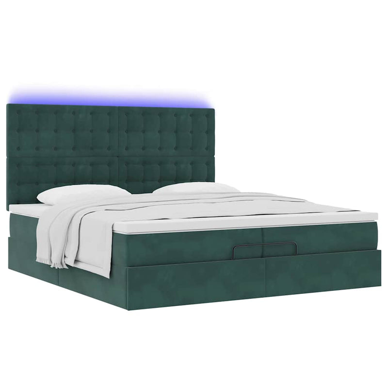 vidaXL Ottomán ágykeret matracokkal Sötétzöld 200x200cm bársony