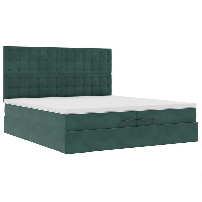 vidaXL Ottomán ágykeret matracokkal Sötétzöld 200x200cm bársony