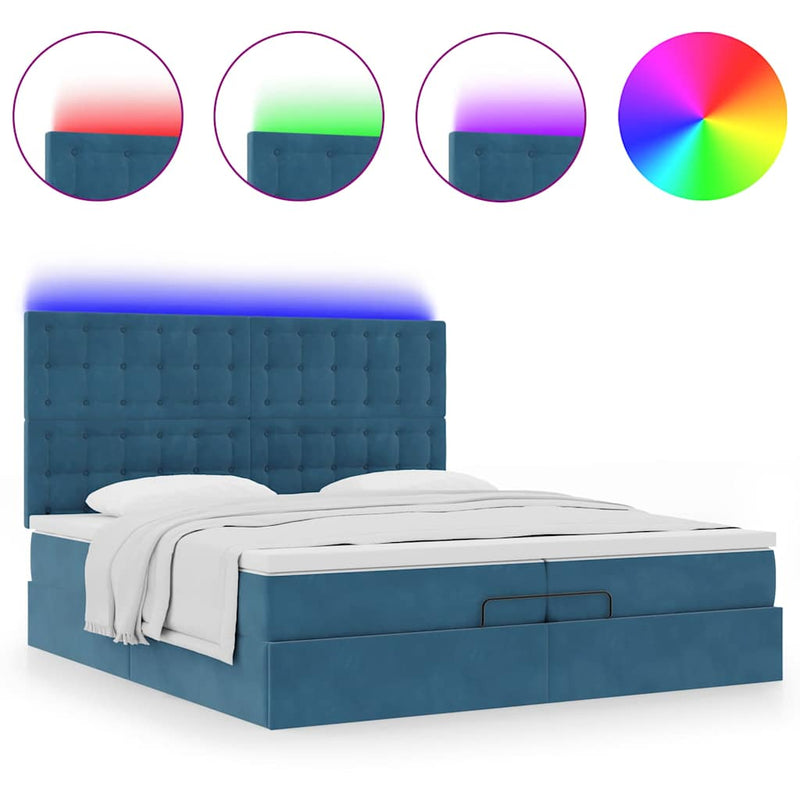 vidaXL Ottomán ágy matracokkal & LED-ek Sötétkék 200x200cm bársony
