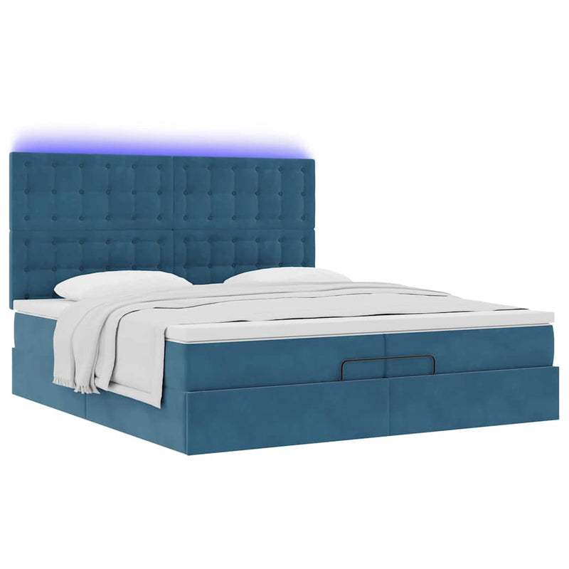 vidaXL Ottomán ágy matracokkal & LED-ek Sötétkék 200x200cm bársony