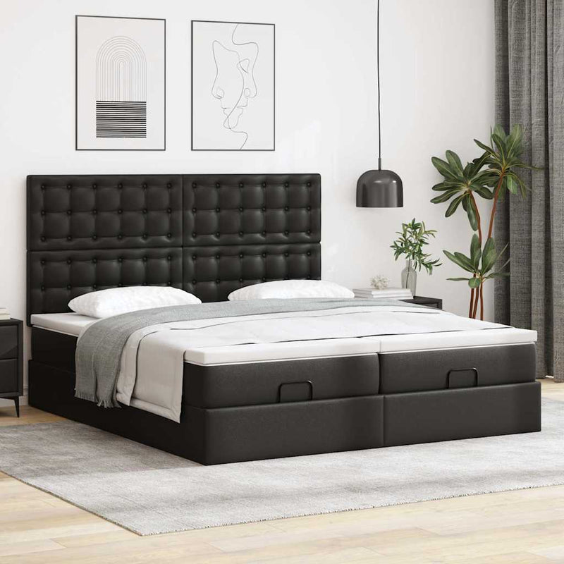 vidaXL fekete műbőr ottomán ágy matracokkal & LED-ek 180x200cm