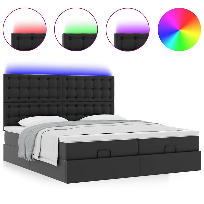vidaXL fekete műbőr ottomán ágy matracokkal & LED-ek 180x200cm