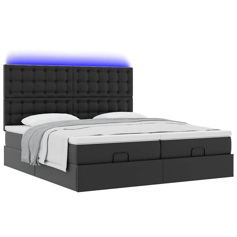vidaXL fekete műbőr ottomán ágy matracokkal & LED-ek 180x200cm