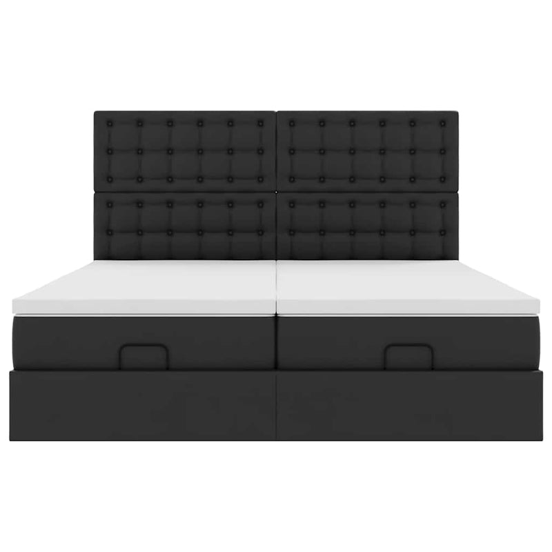 vidaXL fekete műbőr ottomán ágy matracokkal & LED-ek 180x200cm