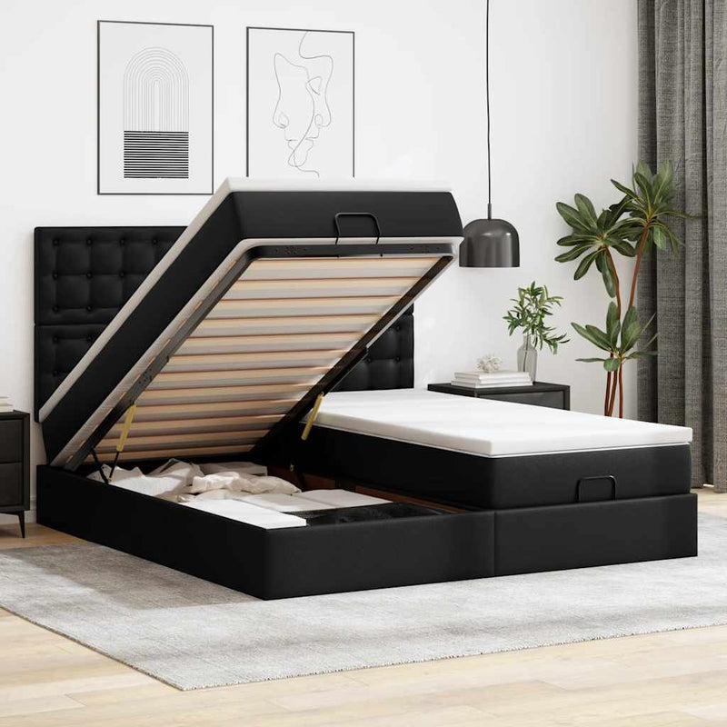 vidaXL fekete műbőr ottomán ágy matracokkal & LED-ek 180x200cm