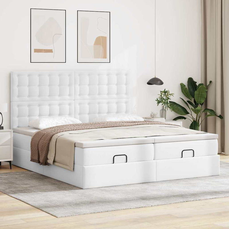 vidaXL Ottomán ágykeret matracokkal tiszta fehér 200x200cm műbőrrel