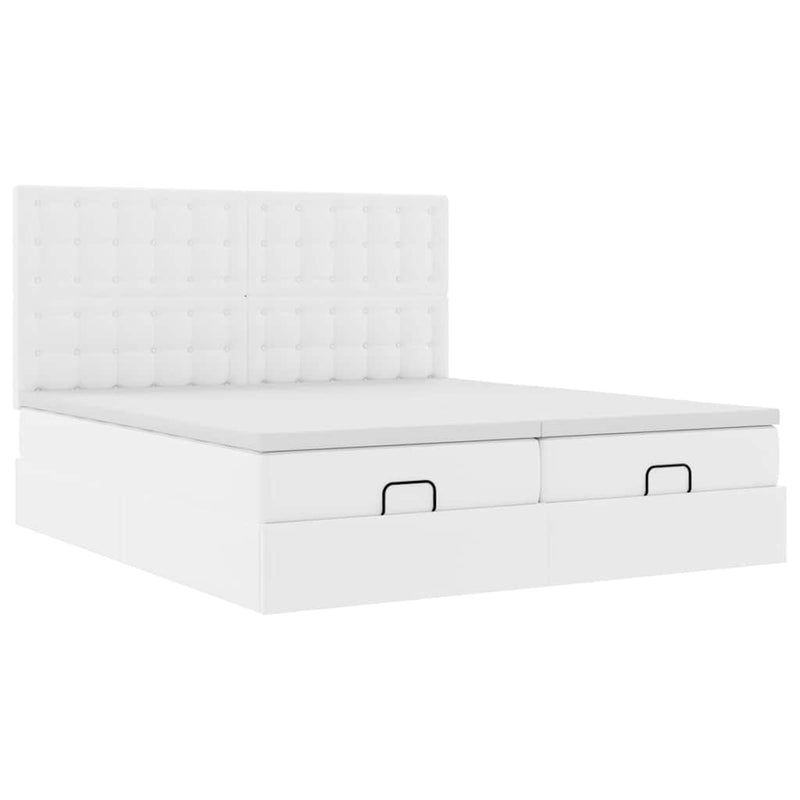 vidaXL Ottomán ágykeret matracokkal tiszta fehér 200x200cm műbőrrel