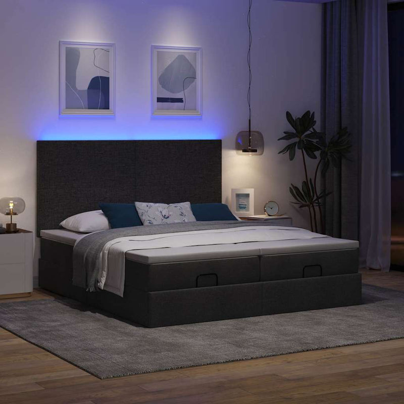 vidaXL Ottomán ágykeret matracokkal Fekete 160x200cm szövet