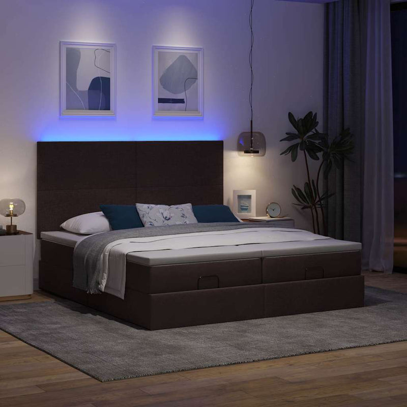 vidaXL Ottomán ágykeret matracokkal Sötétbarna 160x200cm szövet