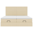 vidaXL Ottomán ágykeret matracokkal Krém 160x200cm szövet
