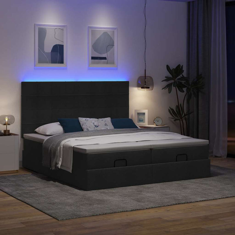 vidaXL Ottomán ágykeret matracokkal Fekete 160x200cm szövet