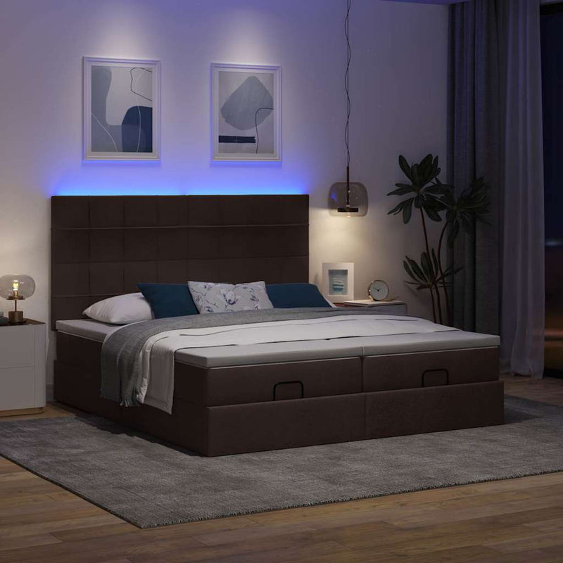 vidaXL Ottomán ágykeret matracokkal Sötétbarna 160x200cm szövet