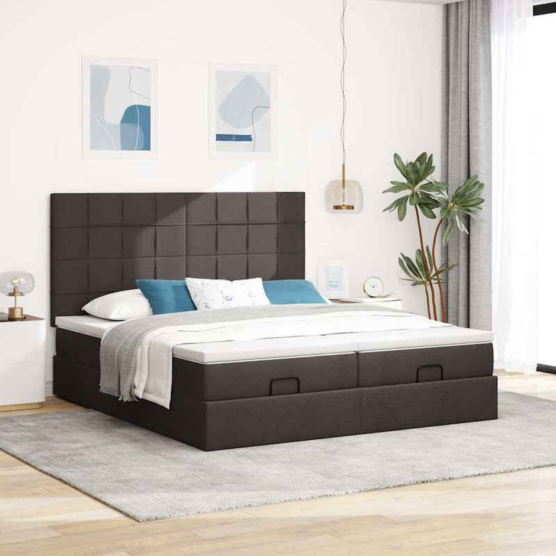 vidaXL Ottomán ágykeret matracokkal Sötétbarna 160x200cm szövet