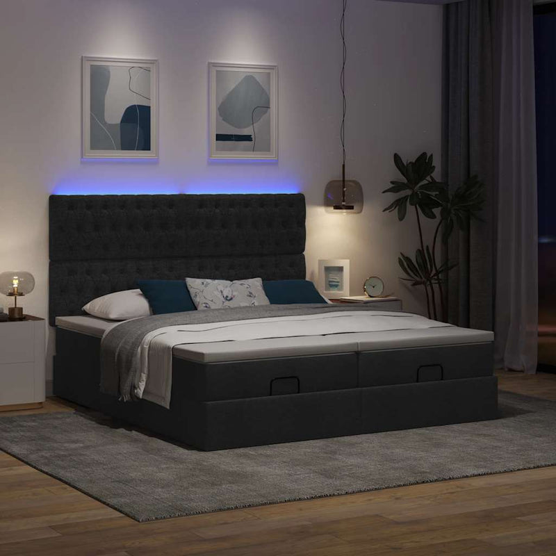 vidaXL Ottomán ágykeret matracokkal Fekete 160x200cm szövet