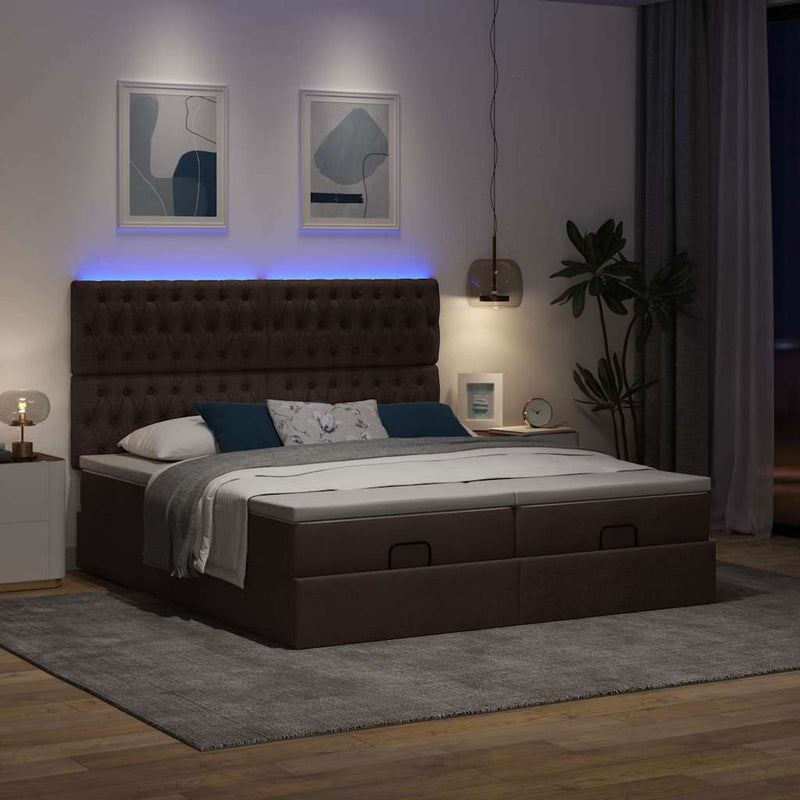 vidaXL Ottomán ágykeret matracokkal Sötétbarna 160x200cm szövet