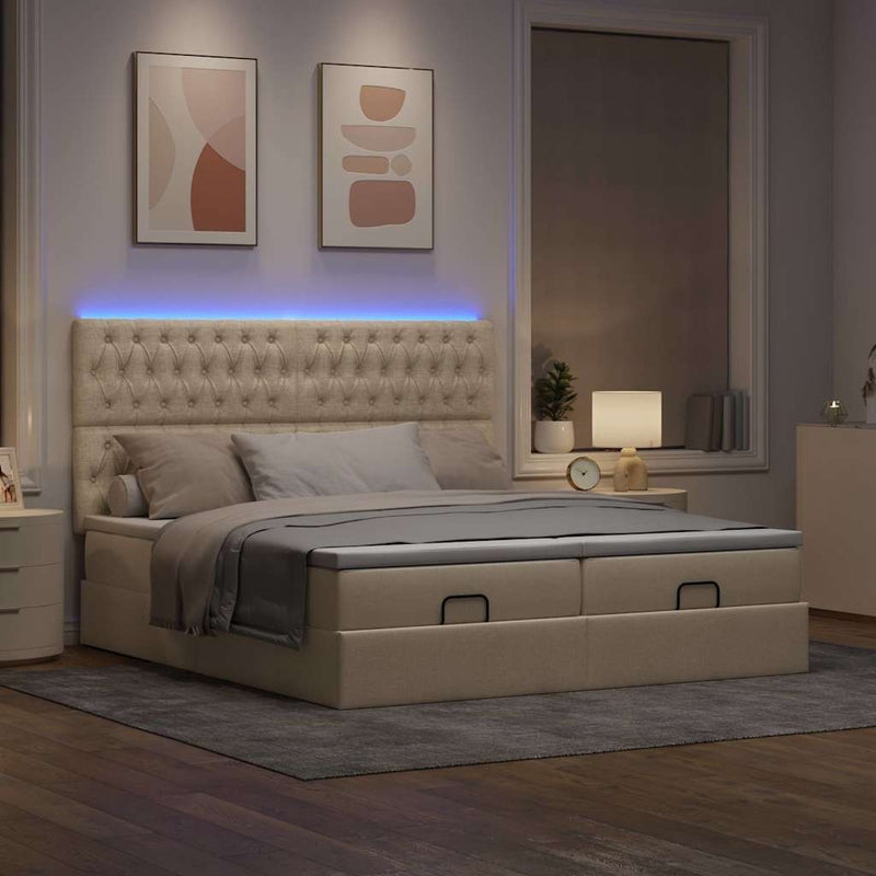 vidaXL Ottomán ágykeret matracokkal Krém 160x200cm szövet
