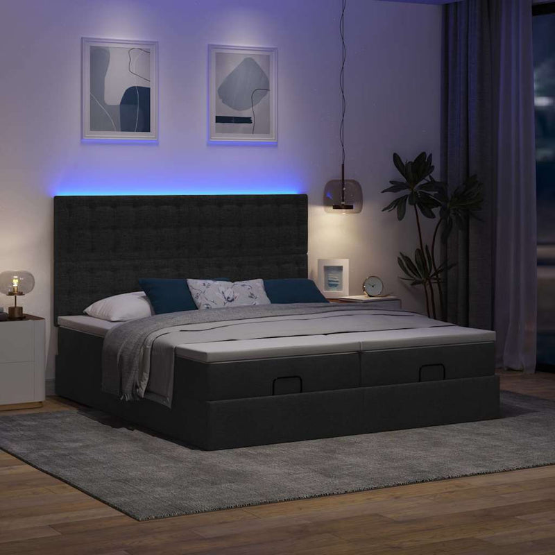 vidaXL Ottomán ágykeret matracokkal Fekete 160x200cm szövet