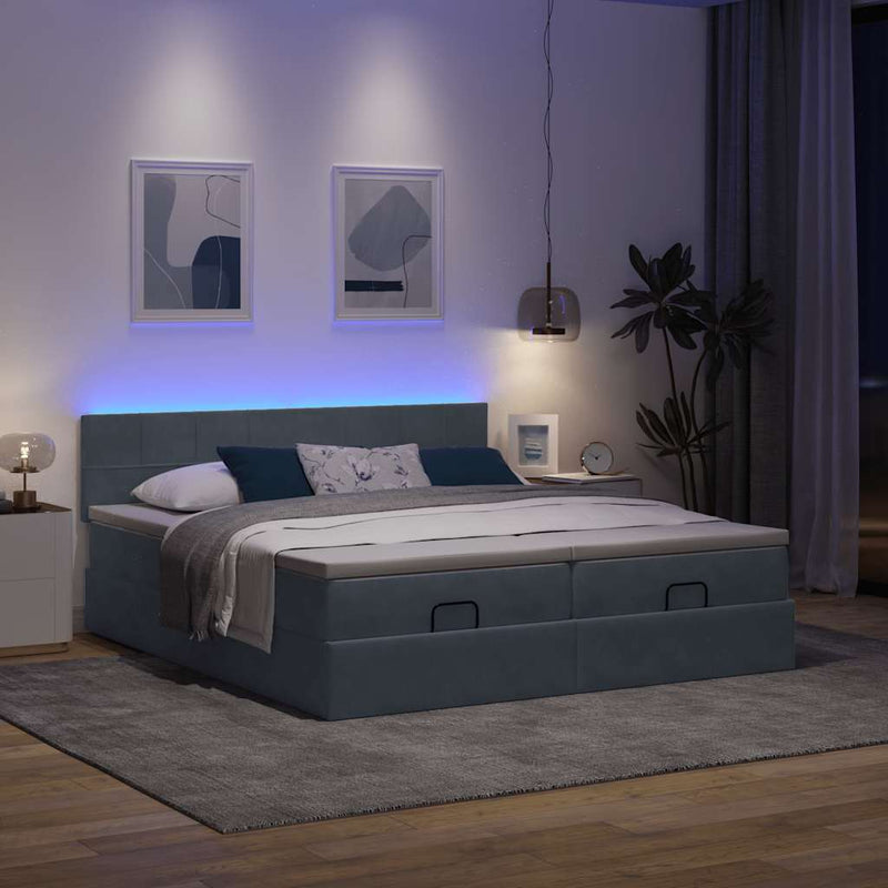 vidaXL Ottomán ágykeret matracokkal sötét szürke 160x200cm bársony